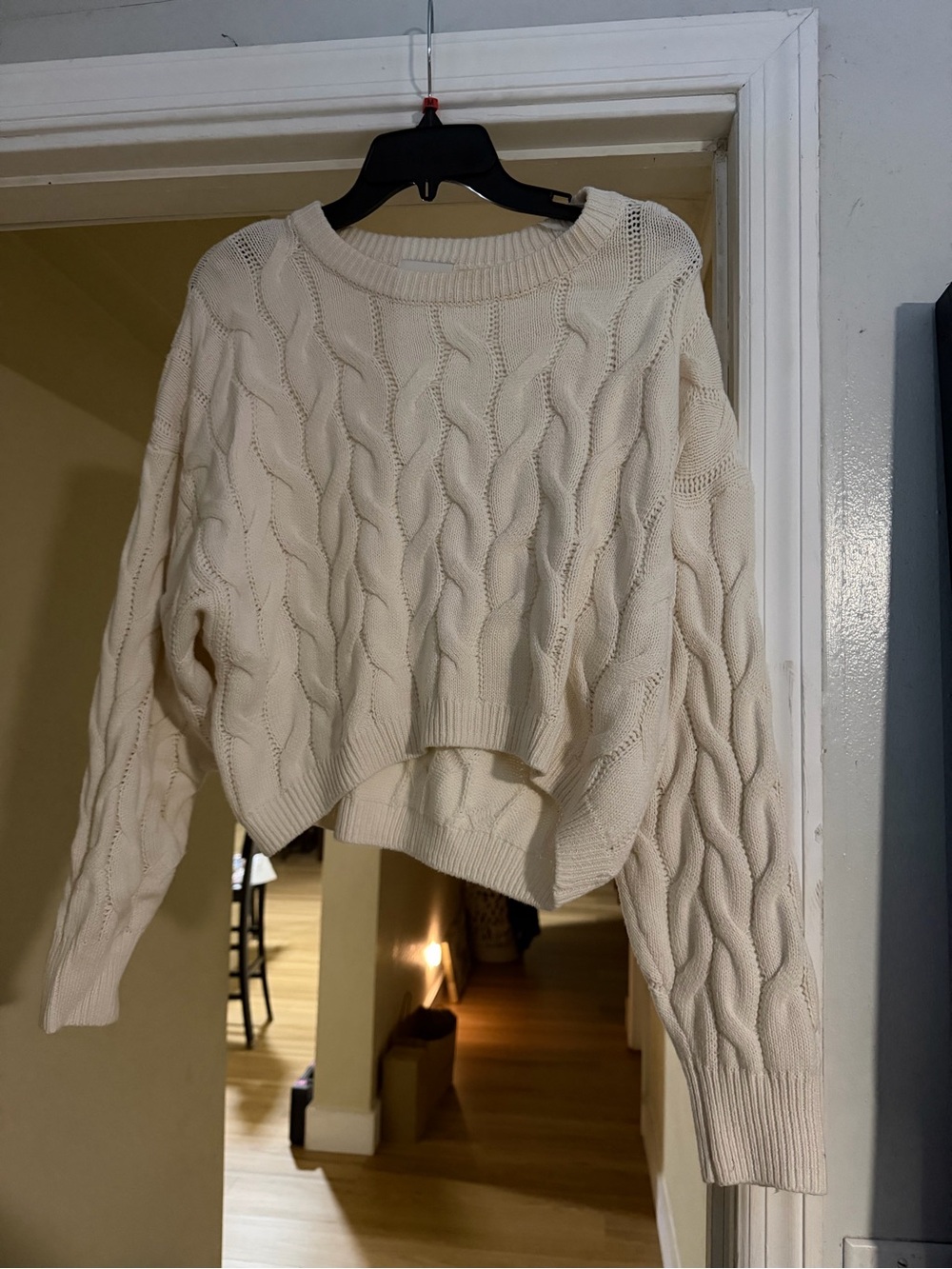 Pink Rose Cream Cable Knit Crewneck Sweater